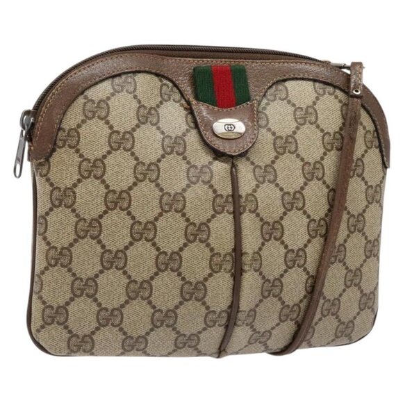 GUCCI GG Supreme Web Sherry Line Shoulder Bag PVC Beige 904 02 047 Auth bs28432 - Picture 1 of 16